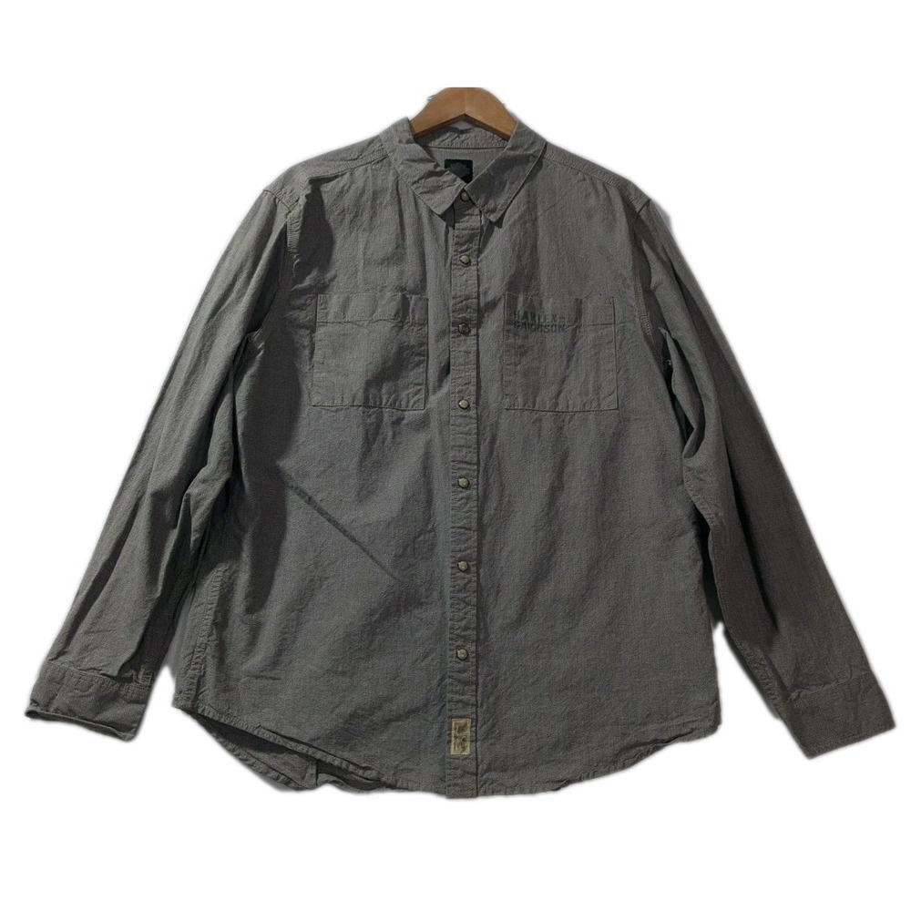 Harley Davidson Black Label Y2K Workwear Overshirt Gray Button Up XL Vintage